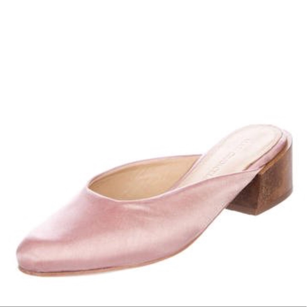 Pink satin mules from Mari Giudicelli